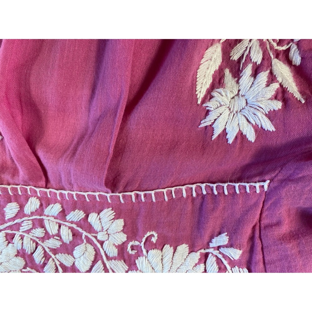 Boho Embroidered Blouse Pink Floral Cottagecore Peasant Top Womens M - Picture 9 of 13